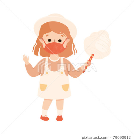 New Normal Lifestyle with Happy Girl Wearing Face Mask Holding Candy Floss Vector Illustration New Normal Lifestyle with Happy Girl Wearing Face Mask Holding Candy Floss Vector Illustration 79090912