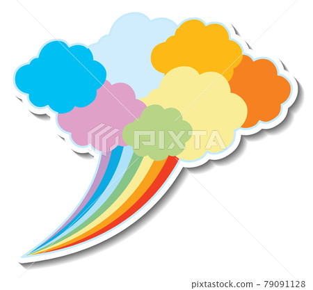 Sticker template with rainbow clouds isolated 79091128