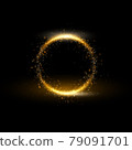 Luxury background with shiny golden round frame on black.  79091701