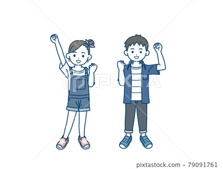 充滿活力的男孩和女孩的插圖 膽量構成 兒童 小學生 低年級 全身 充滿活力的男孩和女孩的插圖 膽量構成 兒童 小學生 低年級 全身 79091761