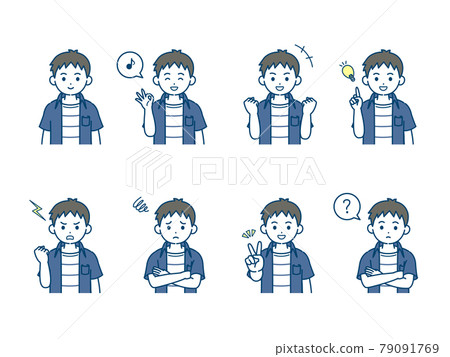 Boy's illustration variation set, gesture pose, children, elementary school students, lower grades, upper body Boy's illustration variation set, gesture pose, children, elementary school students, lower grades, upper body 79091769