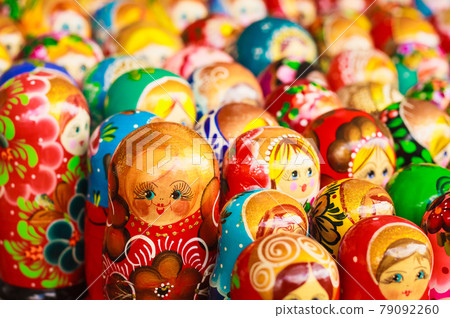 Colorful Russian nesting dolls at the market 79092260