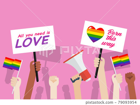 Pride month. Crowd of people in LGBTQ parade Pride month. Crowd of people in LGBTQ parade 79093954