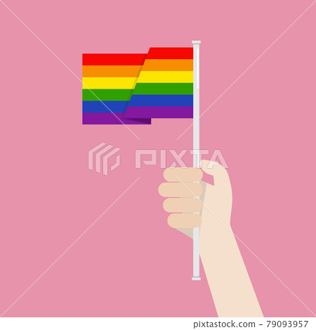 Hand holding up LGBTQ rainbow flag Hand holding up LGBTQ rainbow flag 79093957