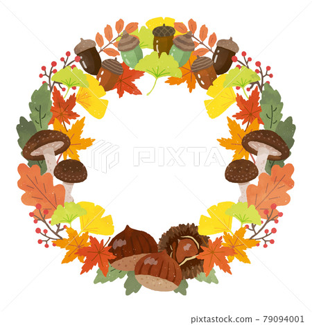 Autumn background illustration watercolor style fallen leaves and chestnut frame Autumn background illustration watercolor style fallen leaves and chestnut frame 79094001