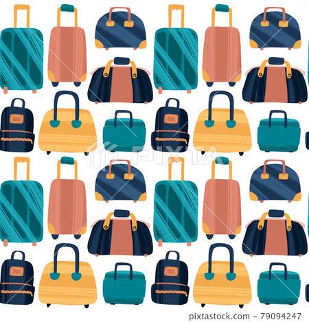 Seamless travel pattern with luggage. Colorful... - Stock Illustration ...