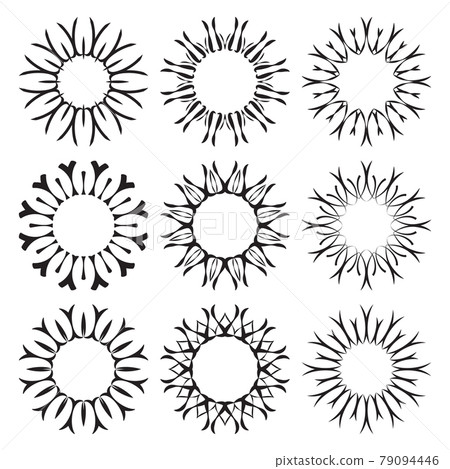 Decorative black sun symbols collection. Set of linear drawing sun rays isolated on white background. Jpeg design elements Decorative black sun symbols collection. Set of linear drawing sun rays isolated on white background. Jpeg design elements 79094446