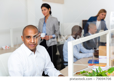 american male happy businessman in white room 79094706