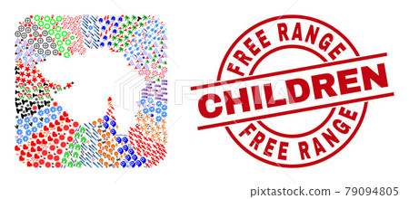 Free Range Children Stamp Seal and Gujarat State Map Hole Mosaic Free Range Children Stamp Seal and Gujarat State Map Hole Mosaic 79094805