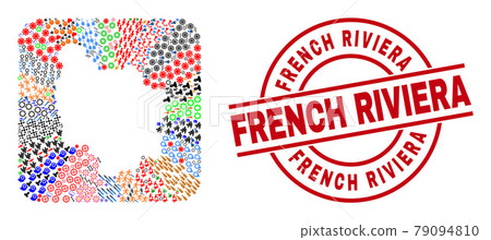 French Riviera Badge and Burgundy Province Map Stencil Mosaic 79094810