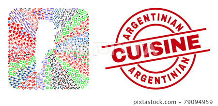 Argentinian Cuisine Stamp and Argentina Map Hole Mosaic 79094959