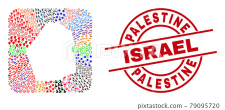 Palestine Israel Seal and Dubai Emirate Map Stencil Mosaic 79095720