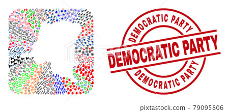 Democratic Party Stamp Seal and Democratic Republic of the Congo Map Subtracted Mosaic 79095806
