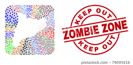 Keep out Zombie Zone Seal and Catalonia Map Inverted Mosaic 79095816