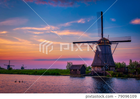 Windmills at Kinderdijk in Holland. Netherlands 79096109