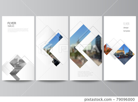 Vector layout of flyer, banner design templates with geometric simple shapes, lines and photo place for website advertising design, vertical flyer, website decoration backgrounds. 79096800