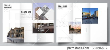 Vector layouts of covers design templates with geometric simple shapes, lines and photo place for trifold brochure, flyer layout, magazine, book design, brochure cover, advertising mockups. 79096807