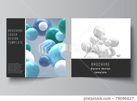Vector layout of two square format covers templates for brochure, flyer, magazine, cover design, book design, brochure cover. Realistic vector background with multicolored 3d spheres, bubbles, balls. Vector layout of two square format covers templates for brochure, flyer, magazine, cover design, book design, brochure cover. Realistic vector background with multicolored 3d spheres, bubbles, balls. 79096827