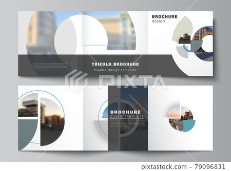Vector layout of square covers design templates for trifold brochure, flyer, cover design, book, brochure cover. Background with abstract circle round banners. Corporate business concept template. Vector layout of square covers design templates for trifold brochure, flyer, cover design, book, brochure cover. Background with abstract circle round banners. Corporate business concept template. 79096831