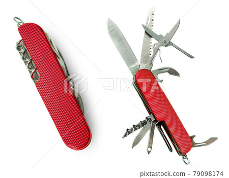 Red Knife multi-tool, isolated on white background. Red Knife multi-tool, isolated on white background. 79098174