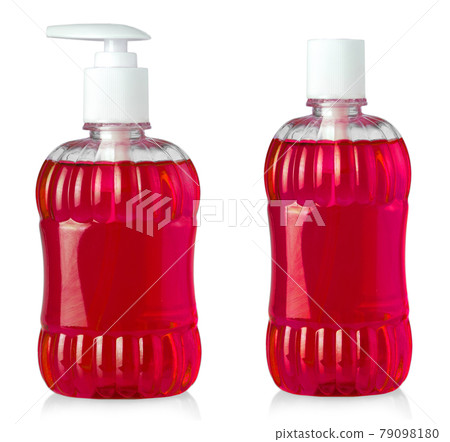 red shower gel bottles isolated on white background red shower gel bottles isolated on white background 79098180