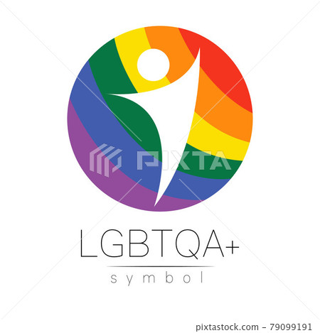 Vector LGBTQA logo symbol. Pride flag background. Icon for gay, lesbian, bisexual, transsexual, queer and allies person. Can be use for sign activism, psychology or counseling. LGBT logotype on white. 79099191