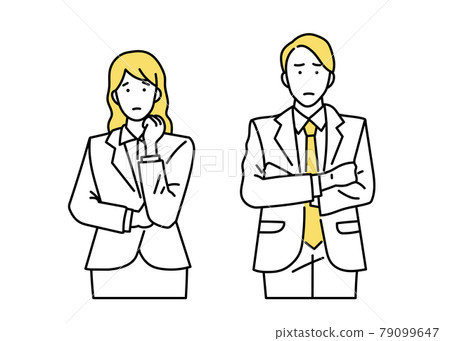 Illustration of a male & female business person with a troubled expression 79099647