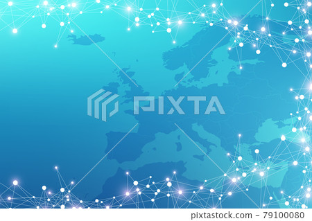 Geometric graphic background communication with Europe Map. Big data complex with compounds. Perspective minimal array. Digital data visualization. Scientific cybernetic illustration. 79100080