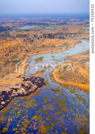 Aerial view, Okavango Wetlands, Okavango Delta, Botswana Aerial view, Okavango Wetlands, Okavango Delta, Botswana 79100410