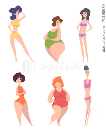 Woman body. Types of female bodies thin tall fat beautiful silhouettes slim skinny fat exact vector characters collection 79100679