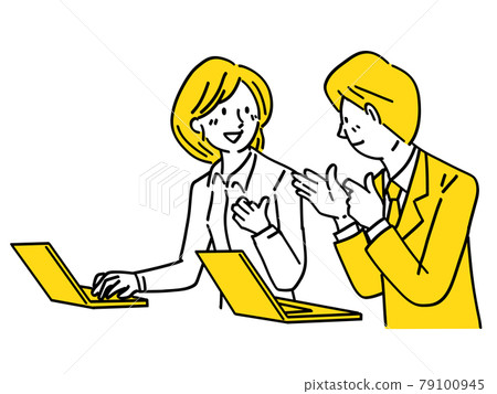 Laptops Side by side Work meetings Women Men Simple illustrations Laptops Side by side Work meetings Women Men Simple illustrations 79100945