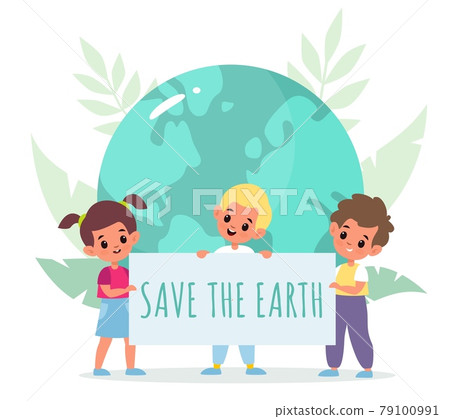 Save planet. Cartoon kids holding placard. Boys... - Stock Illustration  [79100991] - PIXTA
