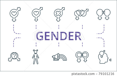 Gender icon set. Contains editable icons theme such as bisexual, coming out, gender-expansive and more 79101216