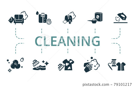 Cleaning icon set. Contains editable icons theme such as furniture cleaning, clothing repair, stan removal and more. 79101217