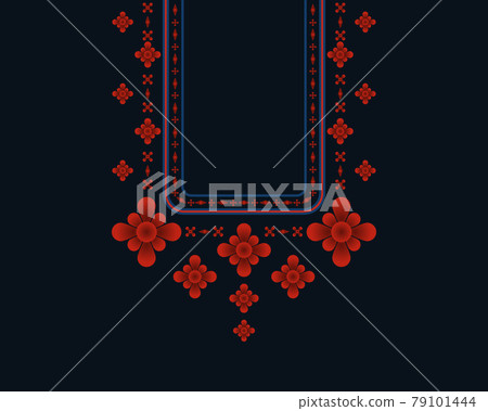 Geometric ethnic oriental pattern. Necklace embroidery design for textile, fashion woman, background, wallpaper, clothing and wrapping. Vector illustration.  79101444
