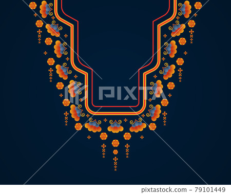 Geometric ethnic oriental pattern. Necklace embroidery design for textile, fashion woman, background, wallpaper, clothing and wrapping. Vector illustration.  79101449