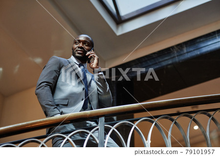 Handsome Businessman Speaking by Smartphone on Stairs 79101957
