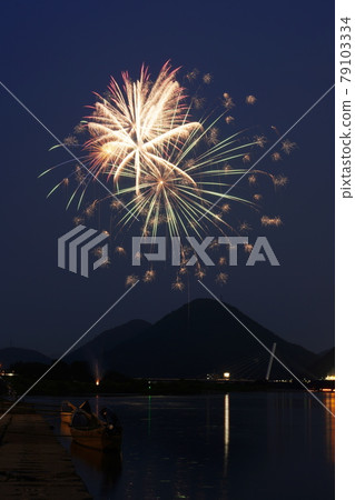 Fireworks of Nagara River cormorant fishing start Fireworks of Nagara River cormorant fishing start 79103334