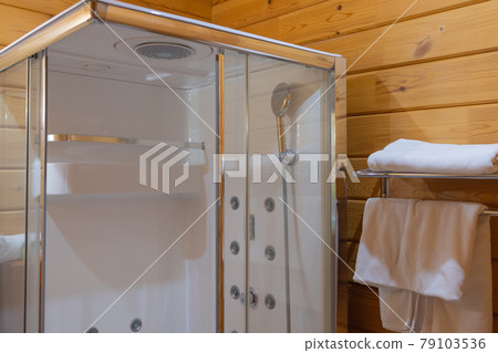 angular shower enclosure with transparent doors. angular shower enclosure with transparent doors. 79103536