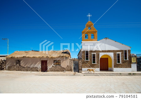 Small church in village of Colchani in Bolivia. Colchani is a tiny town situated on the edge of the salt flat Salar de Uyuni - South America Small church in village of Colchani in Bolivia. Colchani is a tiny town situated on the edge of the salt flat Salar de Uyuni - South America 79104581