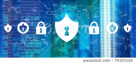 Cyber security theme with downtown skyline Cyber security theme with downtown skyline 79105288