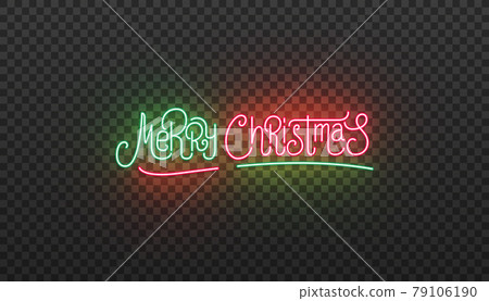Merry Christmas neon lettering. Bright sign for Christmas celebration Merry Christmas neon lettering. Bright sign for Christmas celebration 79106190