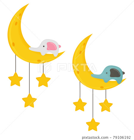 Cute cartoon elephant on the moon. Vector illustration. 79106192