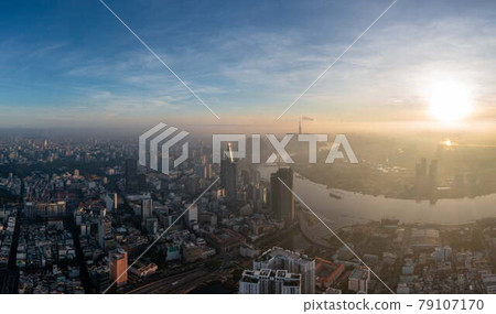 Aerial photo of Ho Chi Minh city in the sunrise time 79107170