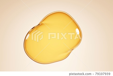 Oil stain, puddles serum or honey isolated on beige background. Mockup liquid cosmetic or food oil, gold serum, collagen essence, 3d illustration, top view on clear yellow water, laboratory research 79107939