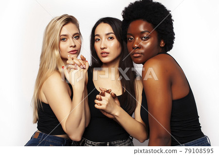 diverse multi nation girls group, teenage friends company cheerful having fun, happy smiling, cute posing isolated on white background, lifestyle people concept, african-american, asian and caucasian diverse multi nation girls group, teenage friends company cheerful having fun, happy smiling, cute posing isolated on white background, lifestyle people concept, african-american, asian and caucasian 79108595