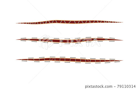 Baseball Stitches and Red Lace with Loop of Thread Isolated on White Background Vector Set 79110314
