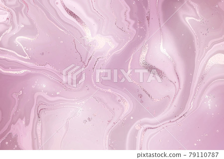 Abstract dusty rose liquid marble or watercolor background with glitter foil textured stripes. Pastel marbled alcohol ink drawing effect. Vector illustration design template for wedding invitation 79110787