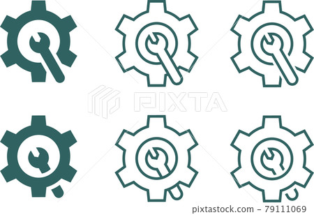 Gear icon with wrench in the center 79111069