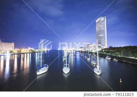 Night view of Toki Messe and Shinano River seen from Ryutoo Bridge [Niigata Prefecture] 79111823